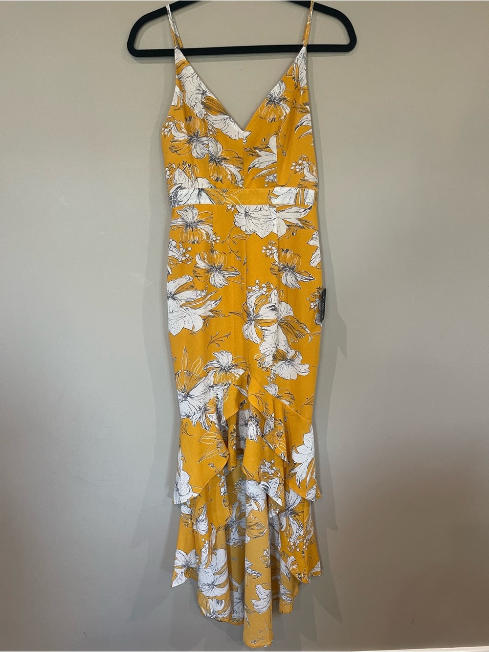 Lulu's Yellow Floral High-Low Ruffle Maxi Dress - Picture 2 of 8